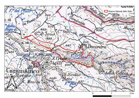 Mappa della Valle dell'Orfento con indicazione dei sentieri principali e dell'Eremo di San Giovanni