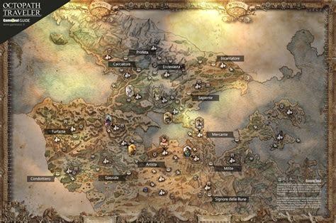 Mappa generale dei santuari delle classi secondarie in Octopath Traveler