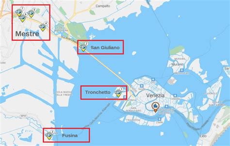 Mappa delle opzioni di parcheggio vicino a Venezia e Mestre