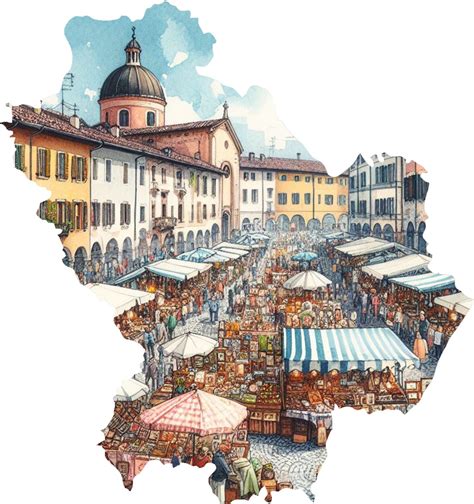 illustrazione di una festa di paese a Verona con stand gastronomici e musica