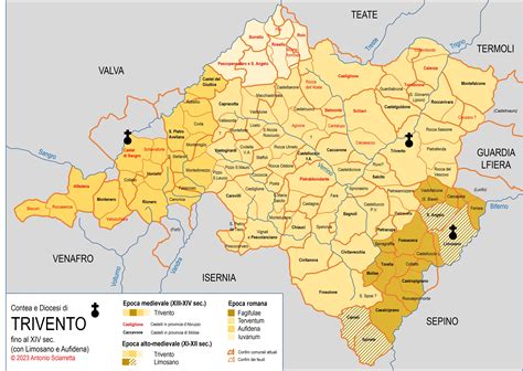 Mappa della diocesi di Trivento con evidenziate le parrocchie principali