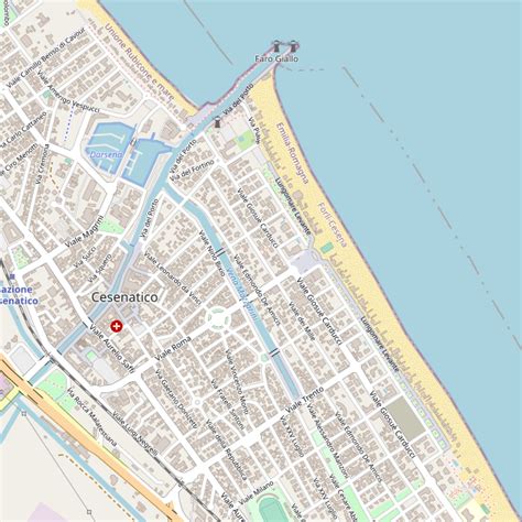 Mappa schematica di Cesenatico con l'Hotel Bruna evidenziato e i principali punti di interesse nelle vicinanze