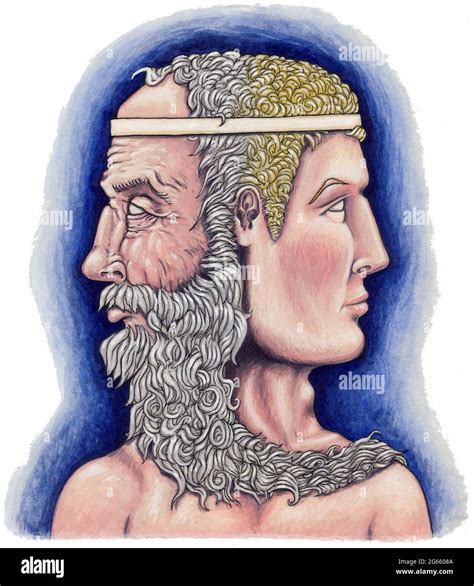 illustrazione del dio Giano con due volti, uno giovane e uno anziano