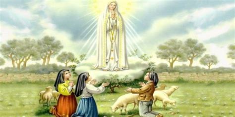 Illustrazione della Vergine Maria che appare ai tre pastorelli a Fatima