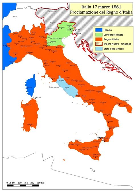Mappa storica dell'Italia nel 1861 con evidenza dei tassi di analfabetismo regionali