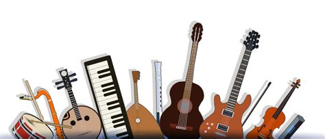 Grafica con icone di strumenti musicali e note, sovrapposta a immagini di bambini festosi