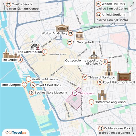 Mappa dell'Arcidiocesi di Liverpool con le chiese principali