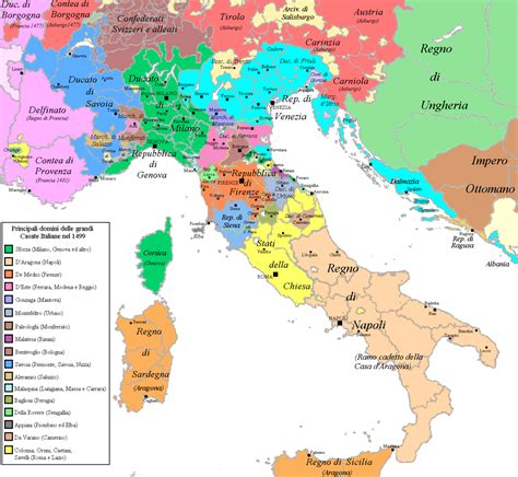 Mappa storica dell'Italia con indicazione di Montecassino e dei territori influenzati dai Benedettini
