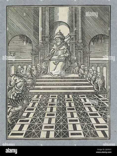 Illustrazione storica o iconografia classica raffigurante il Re Salomone sul trono