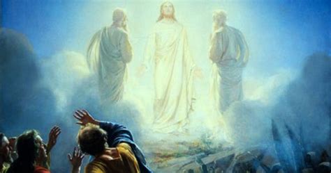 Illustrazione artistica che rappresenta la trasfigurazione di Gesù sul monte con Mosè ed Elia