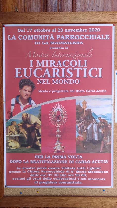 Infografica che illustra i progetti informatici di Carlo Acutis e la sua mostra sui miracoli eucaristici
