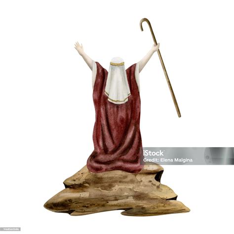 Illustrazione di Mosè con le braccia alzate in preghiera sul monte