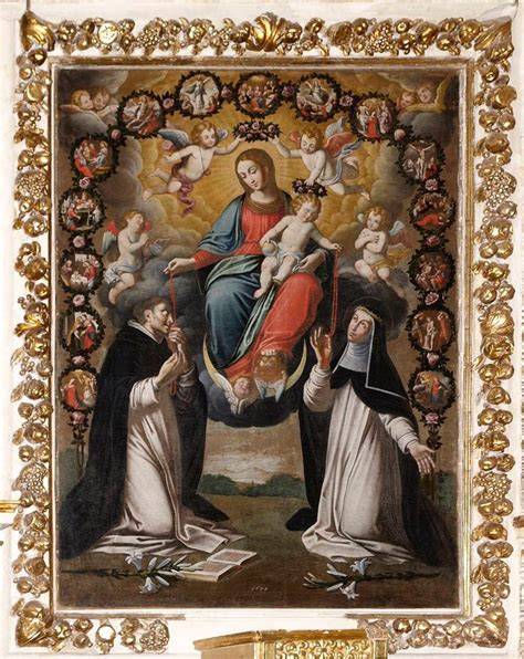 Rappresentazione iconografica della Madonna del Rosario con San Domenico e Santa Caterina