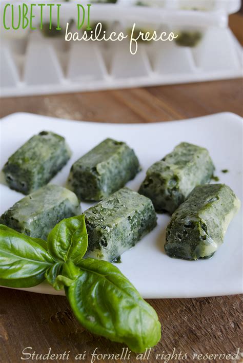 Cubetti di ghiaccio con basilico e olio congelato