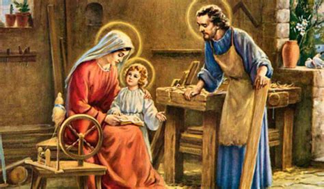 Immagine della Santa Famiglia a Nazareth con Gesù bambino e Giuseppe falegname
