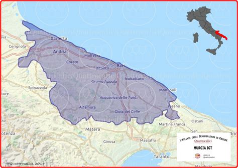 mappa della Murgia con evidenziate le province di Bari, Brindisi, Taranto