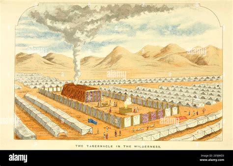 Illustrazione del Tabernacolo nel deserto con la colonna di fumo e fuoco che indica la presenza divina