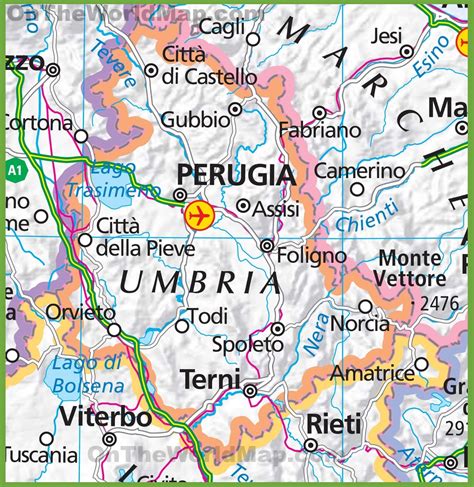 Mappa dell'Umbria e del Veneto con Assisi e Pieve di Soligo evidenziate