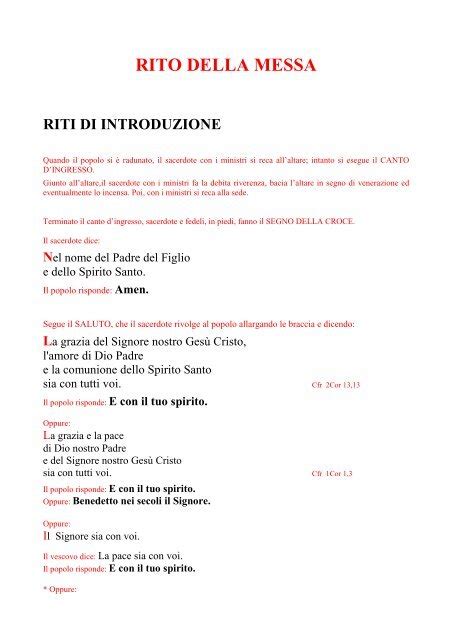 Tavola comparativa tra il rito tradizionale e il rito ordinario della Messa