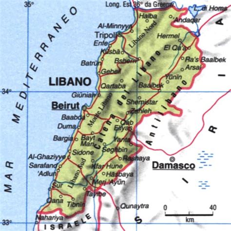 Cartina del Libano e del Medio Oriente