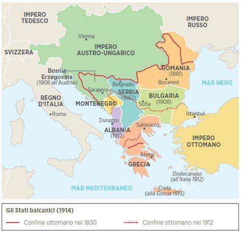 Mappa storica dell'Europa balcanica all'inizio del XX secolo per inquadrare il luogo di nascita di Madre Teresa
