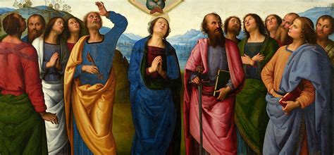 Raffigurazione artistica dell'Ascensione di Gesù, con i discepoli che osservano dal basso.