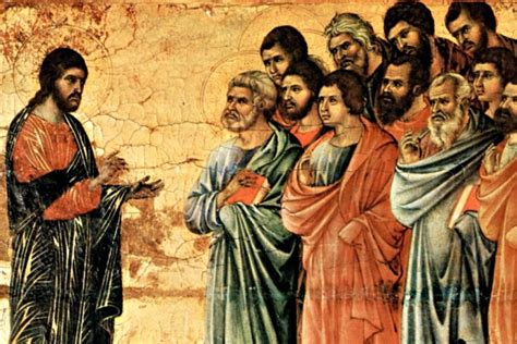 Raffigurazione artistica dell'apparizione di Gesù ai discepoli nel Cenacolo, con Tommaso che tocca le ferite.