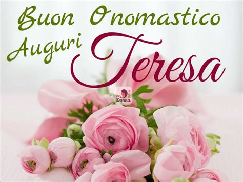 Immagine cattolica di auguri per l'onomastico Teresa, con rose