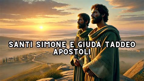 Illustrazione dei Santi Simone e Giuda Apostoli con i loro attributi iconografici: la sega per Simone e l'alabarda per Giuda.