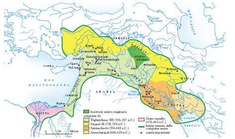 Mappa dell'Impero Assiro all'apice della sua potenza