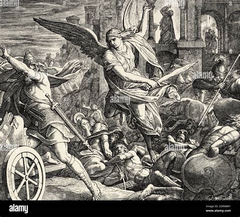Illustrazione biblica dell'angelo che colpisce l'esercito assiro