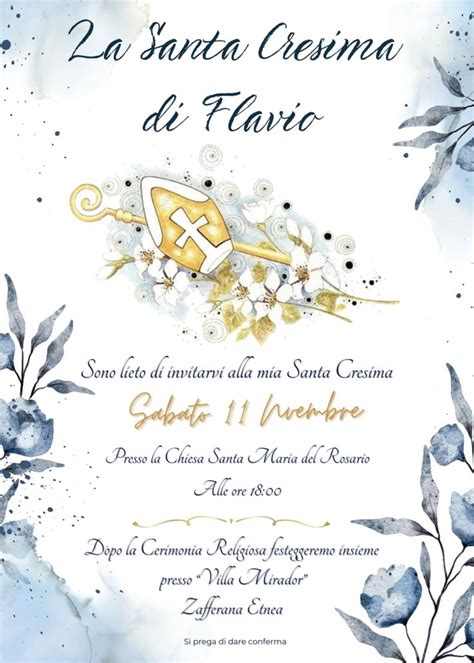 Esempio di layout per un invito alla Cresima con sezioni ben definite per i dettagli dell'evento.