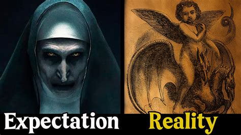 Infografica che confronta l'aspetto di Valak nei grimori medievali (bambino alato su drago) e nel cinema (suora demoniaca).