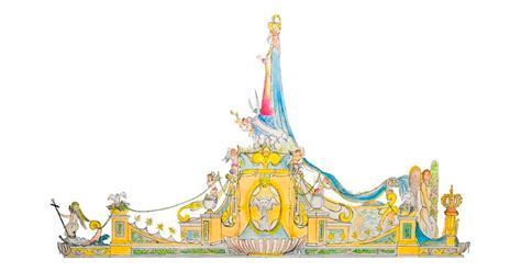 Illustrazione grafica del Carro dell'Immacolata di Roccapiemonte con i simboli biblici del leone, del bue e dell'aquila