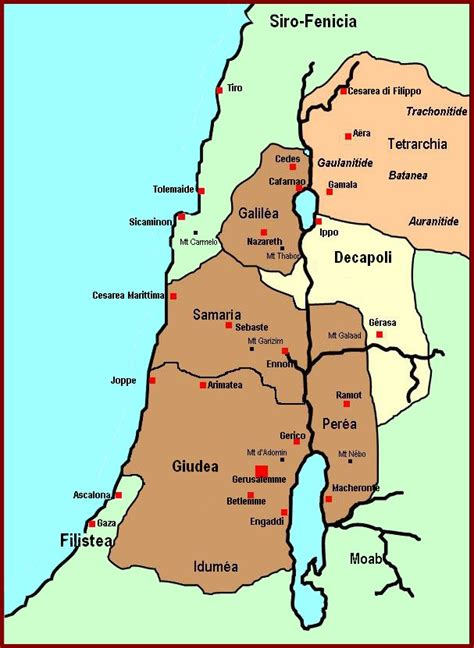 Mappa storica della Palestina e delle regioni circostanti al tempo biblico