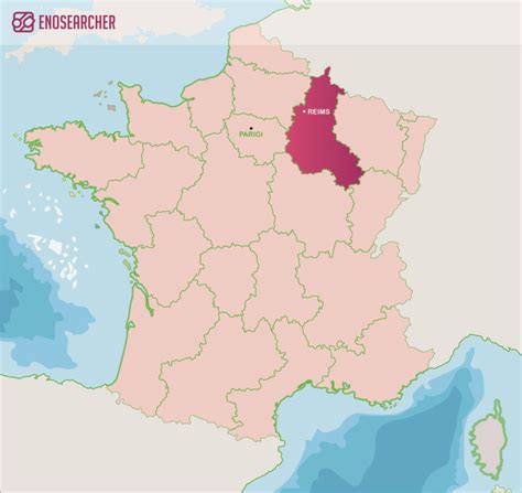 Mappa della regione dello Champagne con evidenziata la Cote des Blancs