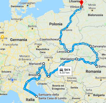 Mappa dei principali santuari mariani europei
