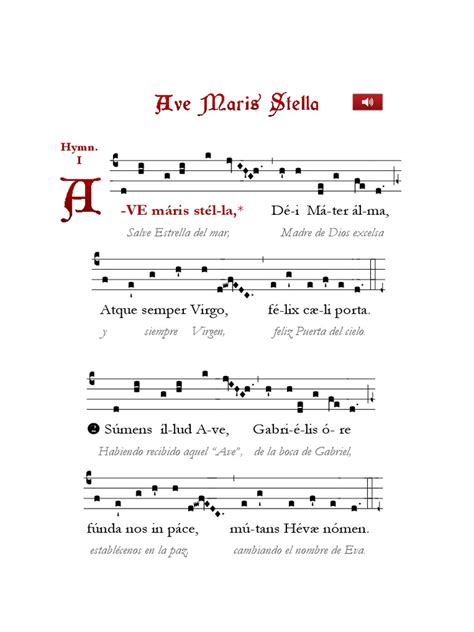 Partitura gregoriana stilizzata dell'Ave Maris Stella con elementi decorativi