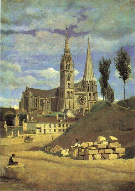 Riproduzione del dipinto di Jean-Baptiste Camille Corot raffigurante la Cattedrale di Chartres