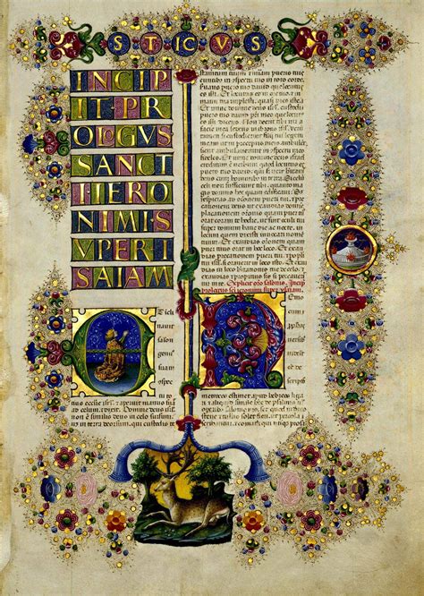 Illustrazione storica della Bibbia di Borso d'Este con i dettagli delle miniature rinascimentali.