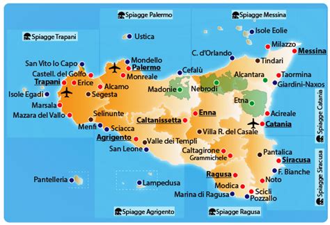 Mappa della Sicilia con evidenziate le città di Trapani, Palermo, Sciacca, Modica, Barcellona P.G. e Santo Stefano di Camastra