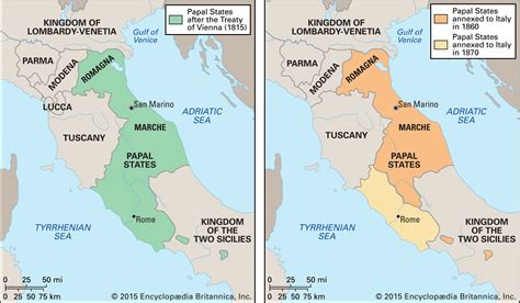 Mappa storica che mostra l'annessione di Ferrara allo Stato Pontificio
