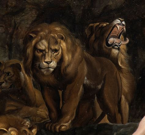 Daniele nella fossa dei leoni, con Abacuc che gli porta il cibo