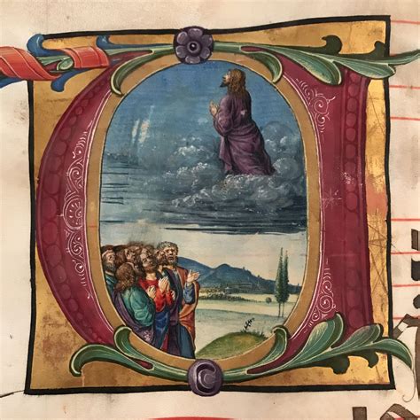 Miniatura da un manoscritto medievale raffigurante una scena liturgica con dettagli artistici.
