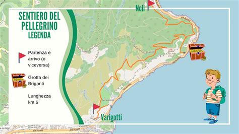 Mappa del Sentiero del Pellegrino in Liguria con punti di interesse