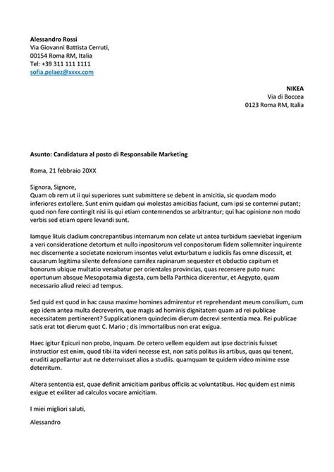 modello di lettera formale con campi da compilare