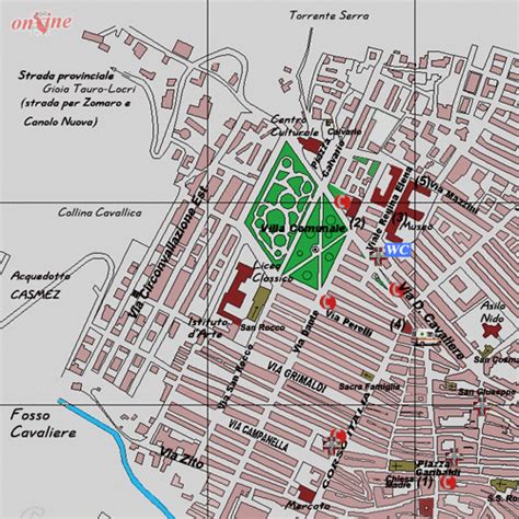 Mappa storica o pianta del centro abitato di Mileto con indicazione dell'impianto a scacchiera