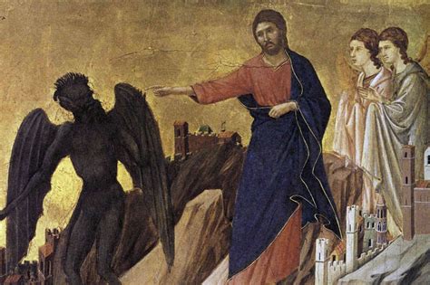 rappresentazione delle tentazioni di Gesù con angeli che lo servono