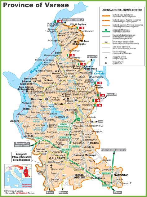 Mappa schematica della provincia di Varese con evidenziati i principali nodi di parcheggio e le vie di comunicazione verso Caronno Varesino