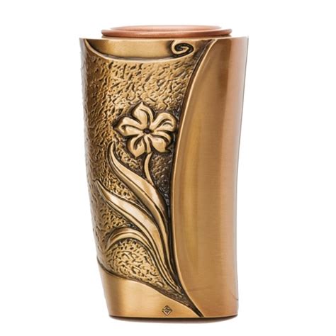 Vaso portafiori in bronzo per lapide con rose artificiali